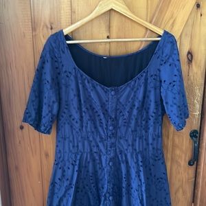 L/XL Blue cotton eyelet bohemian midi dress